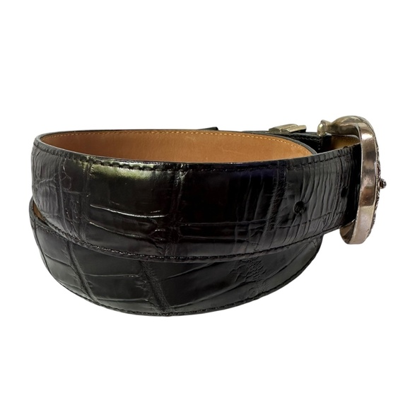 Genuine BRIGHTON Black Croc Pattern Leather Women Belt Size 34 L Unisex main image 4